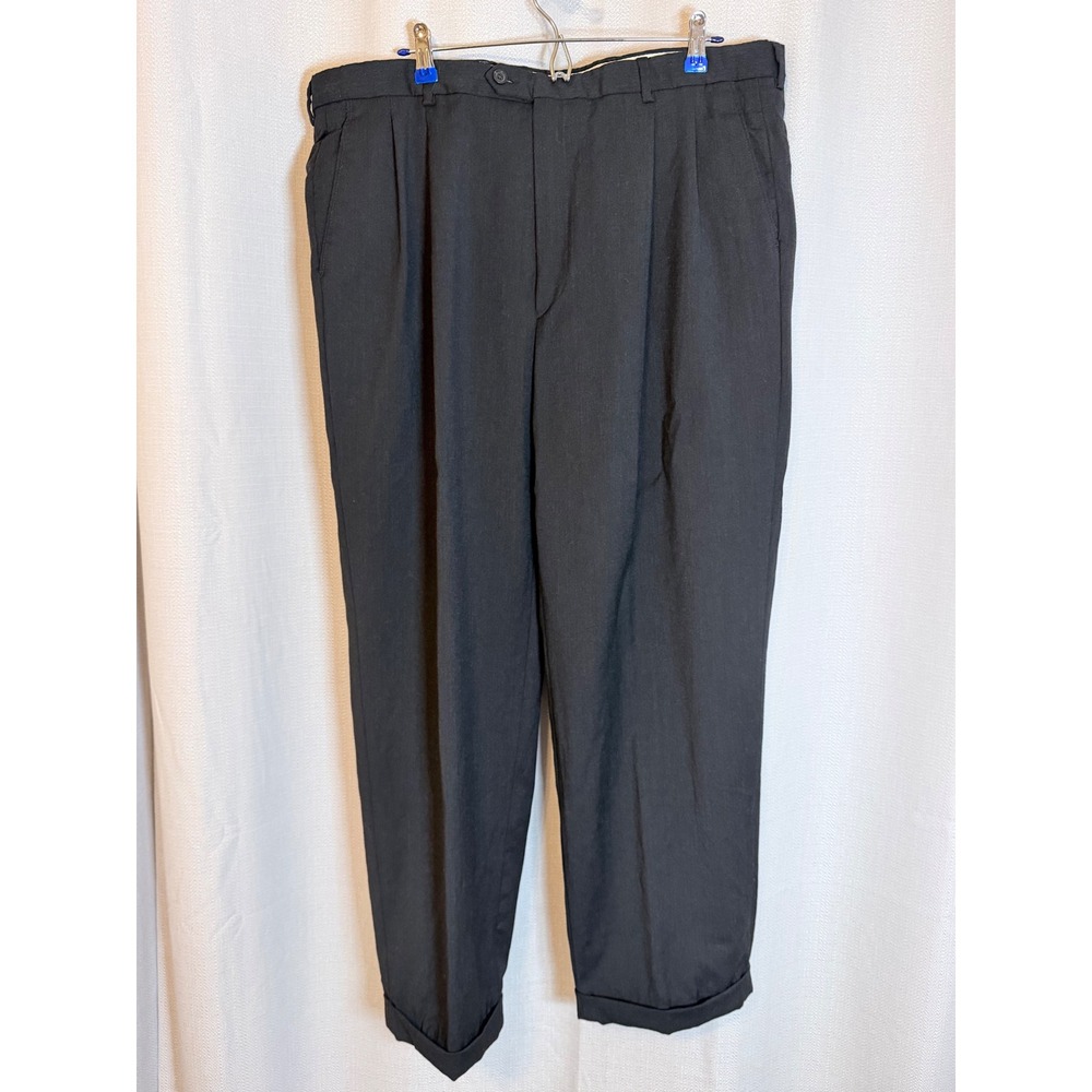 Pronto Uomo Dress Pants Mens 40 Charcoal Excellent Pleated Cuffed Slacks